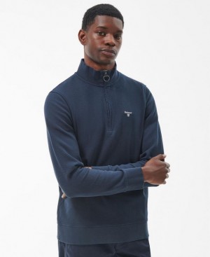 Navy Men Barbour Birkrigg Half Zip Sweatshirt | US-7310VDRMY