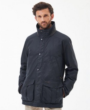 Navy Men Barbour Brockstone Waxed Jacket | US-7986MVKFJ