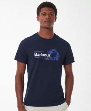 Navy Men Barbour Cartmel Graphic T-Shirts | US-2835BAZTX