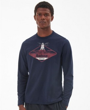 Navy Men Barbour Dundraw T-Shirts | US-8574TMGZK