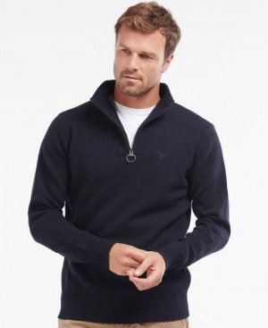 Navy Men Barbour Essential Lambswool Half Zip Sweater | US-9523MYFUZ