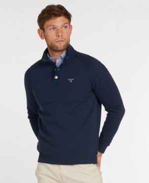 Navy Men Barbour Half Snap Sweatshirt | US-5102LDUMF