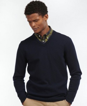 Navy Men Barbour Harrow V Neck Sweater | US-6302MLFDR