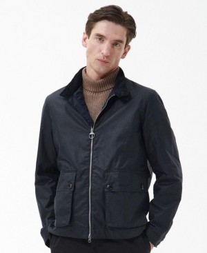 Navy Men Barbour Harton Waxed Jacket | US-1384SLVCA