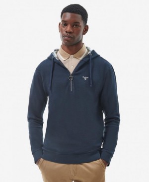 Navy Men Barbour Haverigg Half Zip Hoodie | US-5732MYNPW