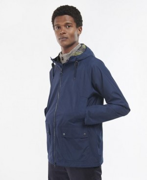 Navy Men Barbour Hooded Domus Waterproof Jacket | US-1945ATORG