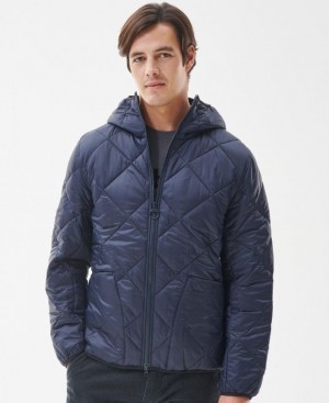 Navy Men Barbour Hooded Liddesdale Quilted Jacket | US-9413YRNJM