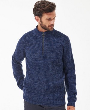 Navy Men Barbour Horseford Half-Zip Sweater | US-2590NSLZM