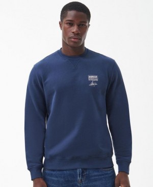 Navy Men Barbour International Watch Crew Neck Sweatshirt | US-7482IUSLH