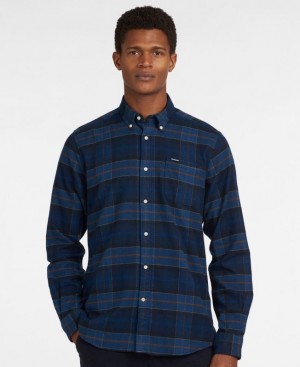 Navy Men Barbour Kyeloch Tailored Shirts | US-9148ZMYBX