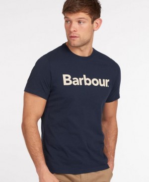 Navy Men Barbour Logo T-Shirts | US-5062OVLRJ