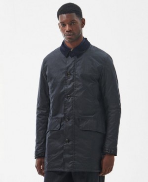 Navy Men Barbour Mac Waxed Jacket | US-1062TXNBM