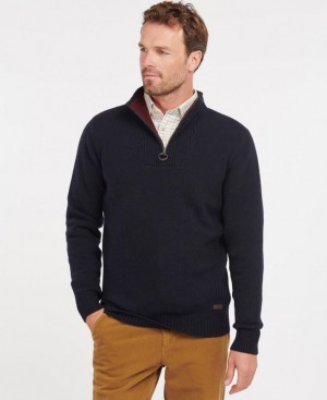 Navy Men Barbour Nelson Essential Half Zip Sweater | US-3926NDTFE