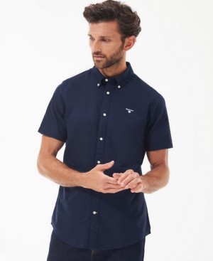 Navy Men Barbour Oxford Short Sleeve Tailored Shirts | US-9786DTSRN