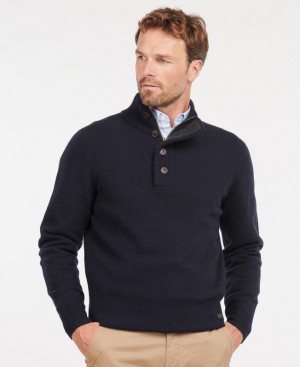 Navy Men Barbour Patch Half Zip Sweater | US-6472YMBPO