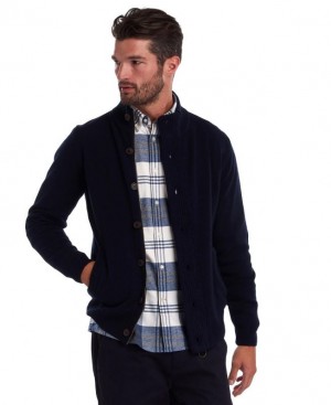 Navy Men Barbour Patch Zip Thru Sweater | US-1357BVDFN