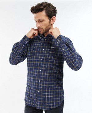 Navy Men Barbour Pelton Regular Shirts | US-0397LMAYP