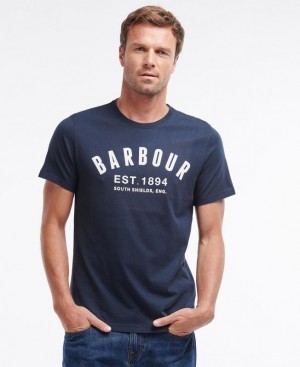 Navy Men Barbour Ridge Logo T-Shirts | US-1256CPWUA