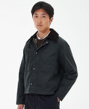 Navy Men Barbour SL Spey Waxed Jacket | US-0795QKFJY