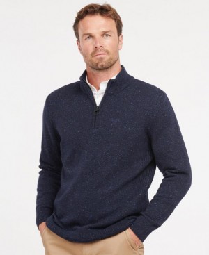 Navy Men Barbour Tisbury Half Zip Sweater | US-9357EDXRB