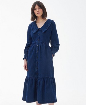 Navy Women Barbour Aster Midi Dress | US-3017NFBCO