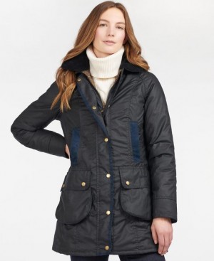 Navy Women Barbour Bower Waxed Jacket | US-3645PUYBA