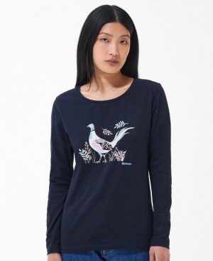 Navy Women Barbour Homeswood T-Shirts | US-9184EKCIJ