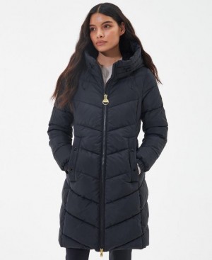 Navy Women Barbour International Boston Longline Quilted Jacket | US-9164PBJIU