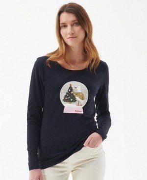 Navy Women Barbour Langstone T-Shirts | US-4105SDCJL