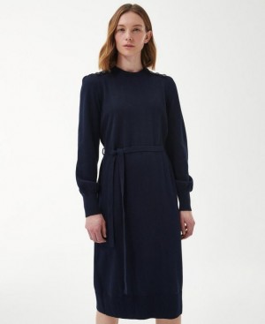 Navy Women Barbour Perch Knitted Midi Dress | US-5037JBYGL