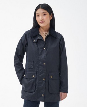 Navy Women Barbour Tain Waxed Jacket | US-6425JQNTW