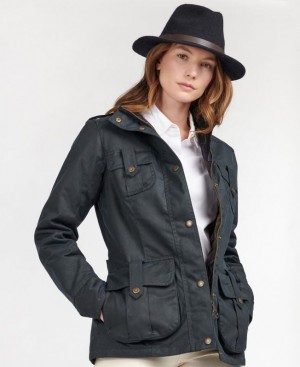 Navy Women Barbour Winter Defence Cotton Waxed Jacket | US-1805NZOXR