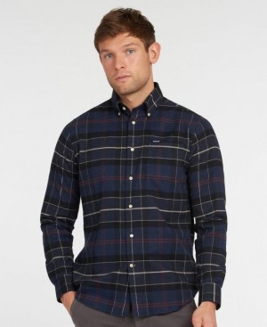 Navy / Black Men Barbour Lutsleigh Shirts | US-3025YWZFX