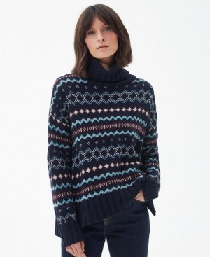 Navy / Blue Women Barbour Fox Knitted Sweater | US-1236GLCXB