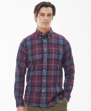 Navy / Dark Red Men Barbour Edgar Tailored Shirts | US-1394ULRFE