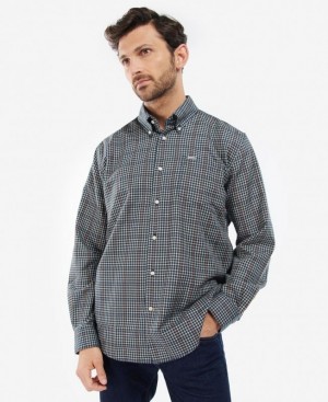 Navy / Grey Men Barbour Henderson Thermo Weave Shirts | US-2840HSPDK