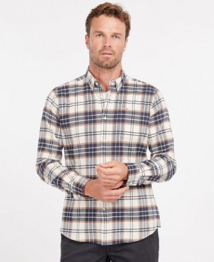 Navy / Grey Men Barbour Portdown Tailored Shirts | US-2491AFUIQ