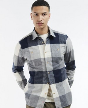 Navy / Grey / Cream Men Barbour Alberta Shirts | US-6241GDWYS