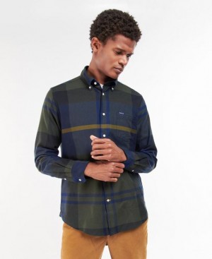 Navy / Olive Men Barbour Dunoon Tailored Shirts | US-2614QFGKO