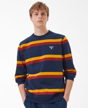 Navy / Red / Orange Men Barbour Beacon Lorton Crew Neck Sweatshirt | US-9652KHMRQ