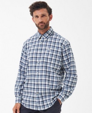 Navy / White Men Barbour Turville Regular Shirts | US-5732AHEZD