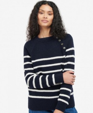 Navy / White Women Barbour Belmount Knitted Sweater | US-1836AMXJV