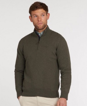 Olive Men Barbour Cotton Half Zip Sweater | US-8102OPQMH