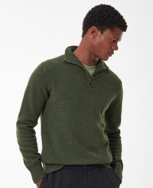 Olive Men Barbour Essential L/Wool Half Zip Sweater | US-1430TWAIF