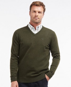 Olive Men Barbour Essential Lambswool V Neck Sweater | US-4581EOUTI