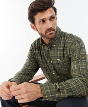 Olive Men Barbour Pelton Regular Shirts | US-2943QSXYZ