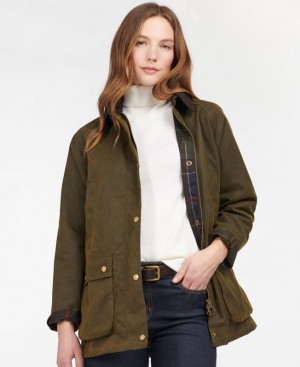 Olive Women Barbour Acorn Cotton Waxed Jacket | US-8752DQJNR