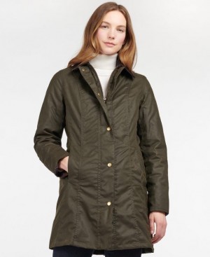 Olive Women Barbour Belsay Waxed Jacket | US-3492MQHAS