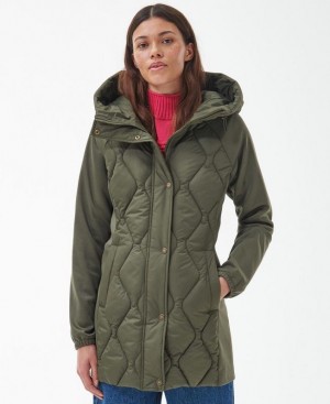 Olive Women Barbour Breeze Sweater Quilted Jacket | US-4902AMUFK