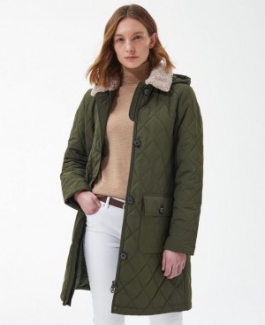 Olive Women Barbour Fox Quilted Jacket | US-9436MWJBK